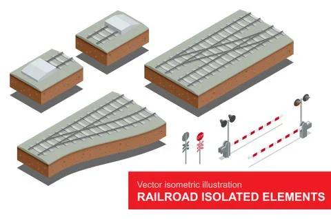 Railroad isolated elements for rail freight transportation. Stock Illustration