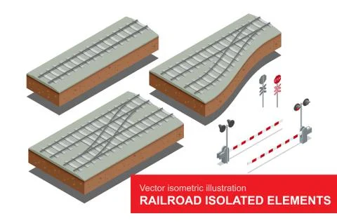 Railroad isolated elements for rail freight transportation. Stock Illustration