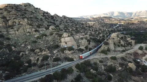 Railroad with Moving Train Stock Footage 148456269