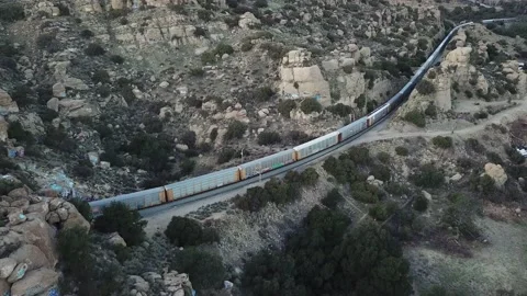 Railroad with Moving Train Stock Footage 148456279