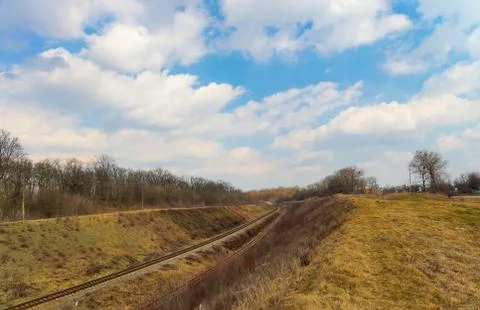 The railroad - old two-acceptable electrified way. Stock Photos