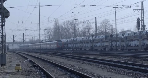 Railroad Passing Another Train Stock Footage 85831565