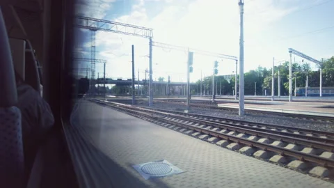Railroad platform from the car window, camera tracking Stock Footage 165565528