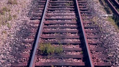 Railroad. Railway tracks from moving train. Travelling background Stock Footage