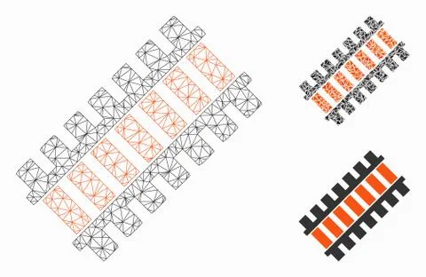 Railroad Segment Vector Mesh Wire Frame Model and Triangle Mosaic Icon 库存插图