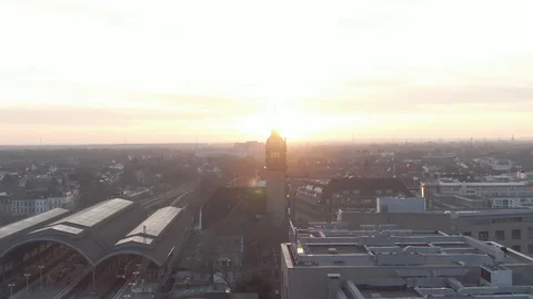 Railroad station clock tower at sunset Video stock 108657021