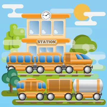 Railroad station. Stock Illustration