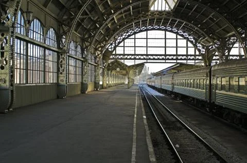 Railroad station platform Stock Photos