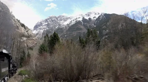 Railroad steam engine high Rocky Mountains POV 4K 137 Stock Footage 41440722