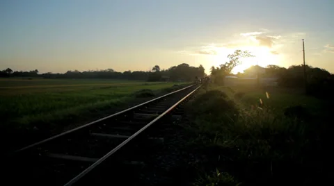 Railroad Sunset Stock Footage 35716732