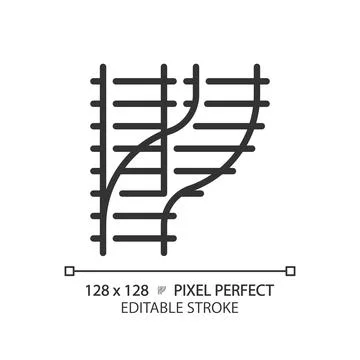 Railroad switch pixel perfect linear icon Stock Illustration