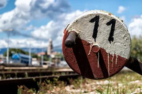 Railroad switch in yard - isolated number 11 库存照片