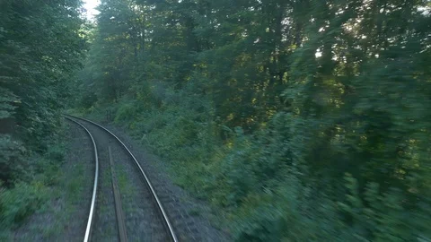 Railroad Through Sunset Forest Stock Footage 92734422