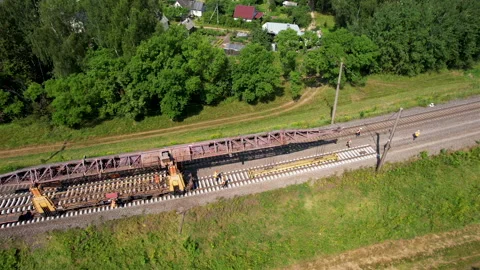 Railroad Track Construction. Train Track Repair and Maintenance. Video stock 161415929