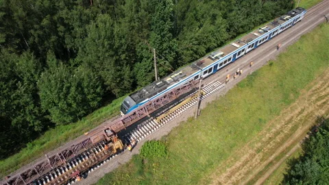 Railroad Track Construction. Train Track Repair and Maintenance Stock Footage 161961133