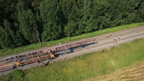 Railroad Track Construction. Train Track Repair and Maintenance Stock-Footage 167035806