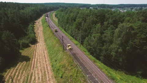Railroad Track Construction. Train Track Repair and Maintenance. Stock-Footage 167377672
