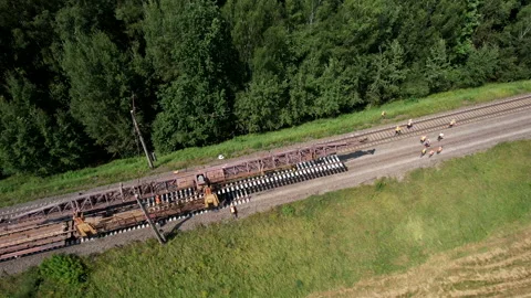 Railroad Track Construction. Train Track Repair and Maintenance. 스톡 동영상 219828509