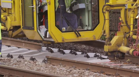 Railroad track laying machine at work Stock Footage 52317915