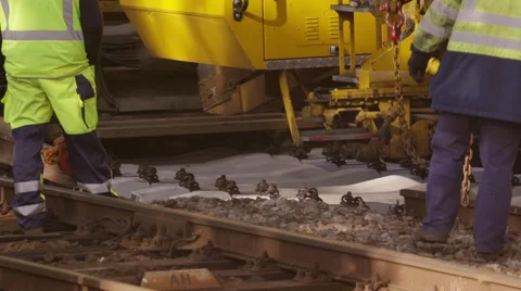 Railroad track machine in action Stockbeeldmateriaal 52317817