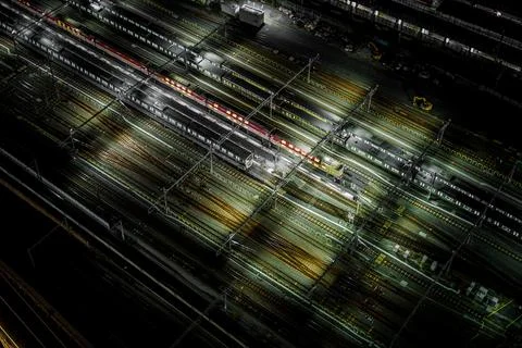 Railroad track patterns drawn by light Stock Photos
