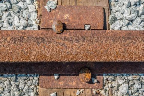 Railroad track section close up Stock Photos