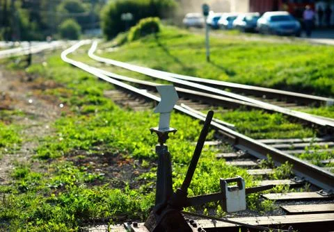 Railroad track switch background Stock-Fotos