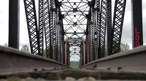 Railroad Tracks on the Bridge Stock Footage 48632693