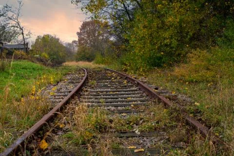 Railroad tracks with a dramatic sunset in the background. Picture from Scania Stock Photos