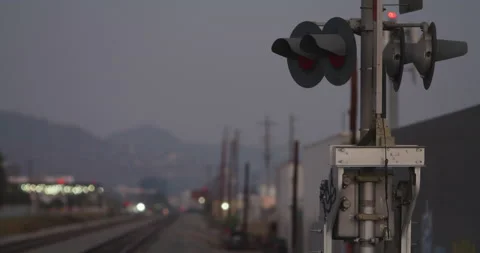 Railroad Tracks Intersection, Crossing Lights. Drive Through Intersection Stock Footage 165967556