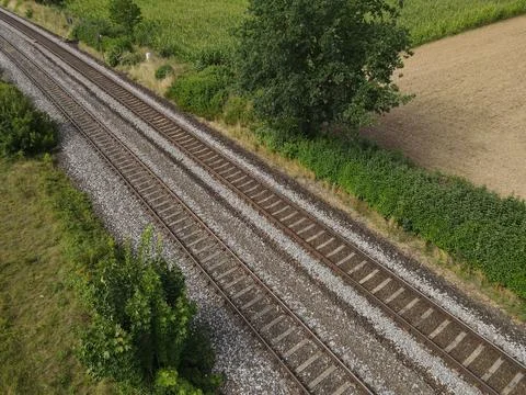 Railroad tracks in the landscape Stock Photos