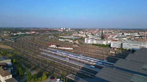Railroad tracks to leipzig Main station in germany, trains waiting for Video stock 284297715