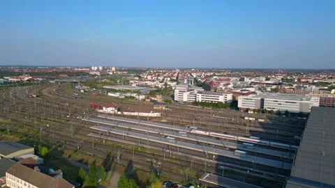 Railroad tracks to leipzig Main station in germany, trains waiting for Stock Footage 284297890