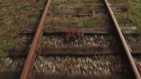 Railroad tracks receding low angle Stock Footage 71551252