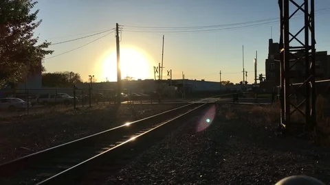 Railroad Tracks Sunset 스톡 동영상 81337325