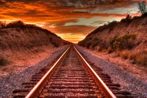 Railroad Tracks at Sunset Stock Photos
