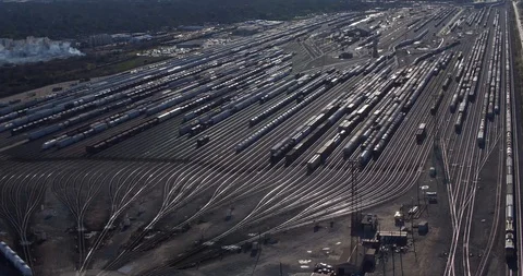 Railroad Tracks - Trains Aerial Drone Video stock 124190553