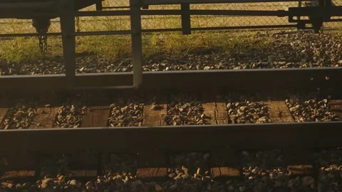 Railroad tracks in two directions. A close-up view of a railway track Stock Footage 228389337