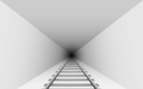 Railroad tracks in the white tunnel Stock Illustration