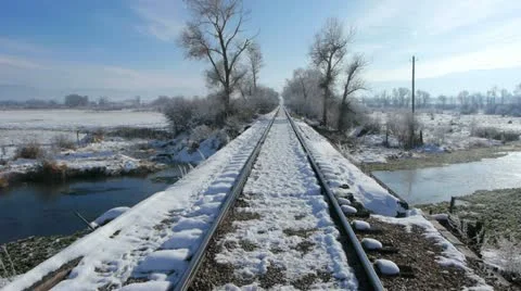 Railroad Tracks in Winter 2 Stock Footage 22071736