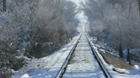 Railroad Tracks in Winter Stock Footage 22071925
