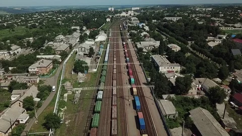 Railroad train composition flying drone 库存影片 122592529