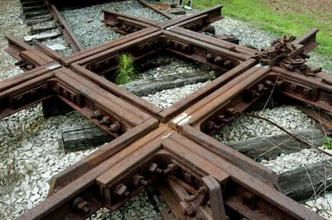 Railroad Train Intersection Track 스톡 사진