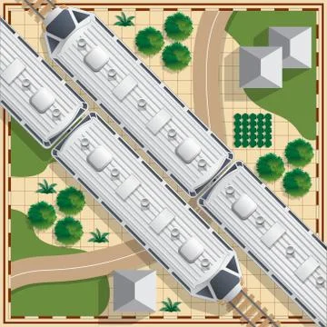 Railroad with train on a map background. Stock Illustration