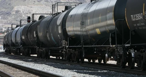 Railroad train oil tanker cars transportation 4K Stock Footage