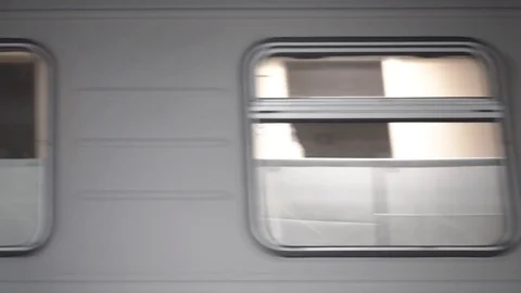 Railroad window train pass by, night scene Stock Footage 101434259