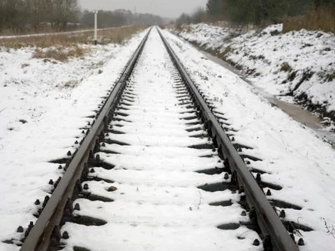Railroad In Winter Fotos Stock