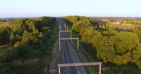 Railroad without trains, top view. flying over the railway Stock Footage 81464121