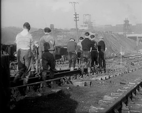Railroad workers installing new rails, UK 1957 Stock-Footage 132322469