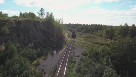 Rails and an empty train in the middle of the woods Stock Footage 202062732
